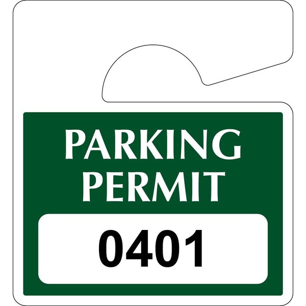 Lustre-Cal Laminated Hanging Parking Permit Green 3in x 2.75in 30mil Plastic Serialized 401-450, 50PK 253813301G0401 - main